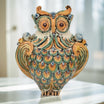 Gufo h 30 verde/arancio - Animali in ceramica