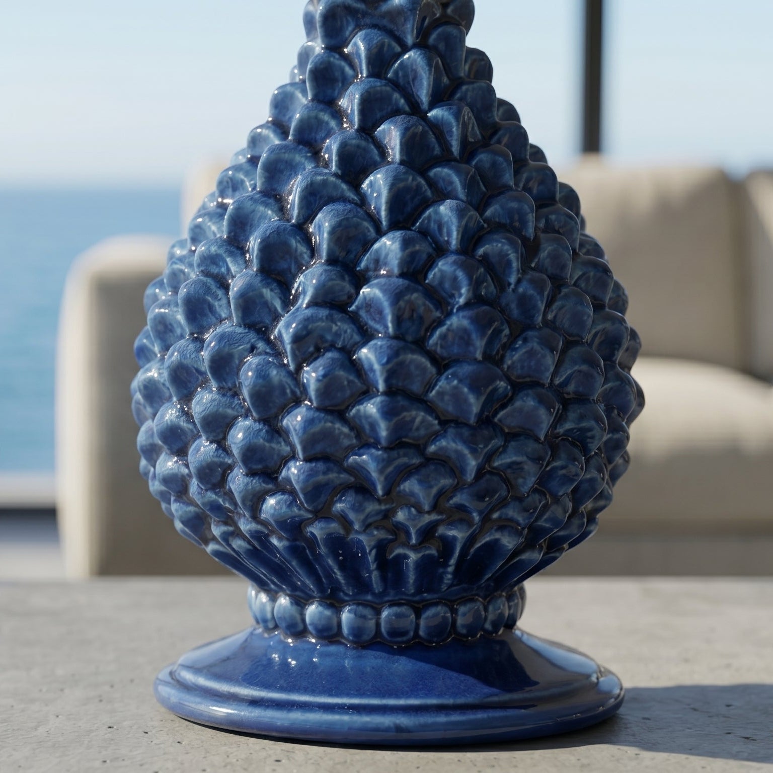 Portacandela a Pigna in Ceramica di Caltagirone h 18 cm — Blu Intenso | Bomboniera