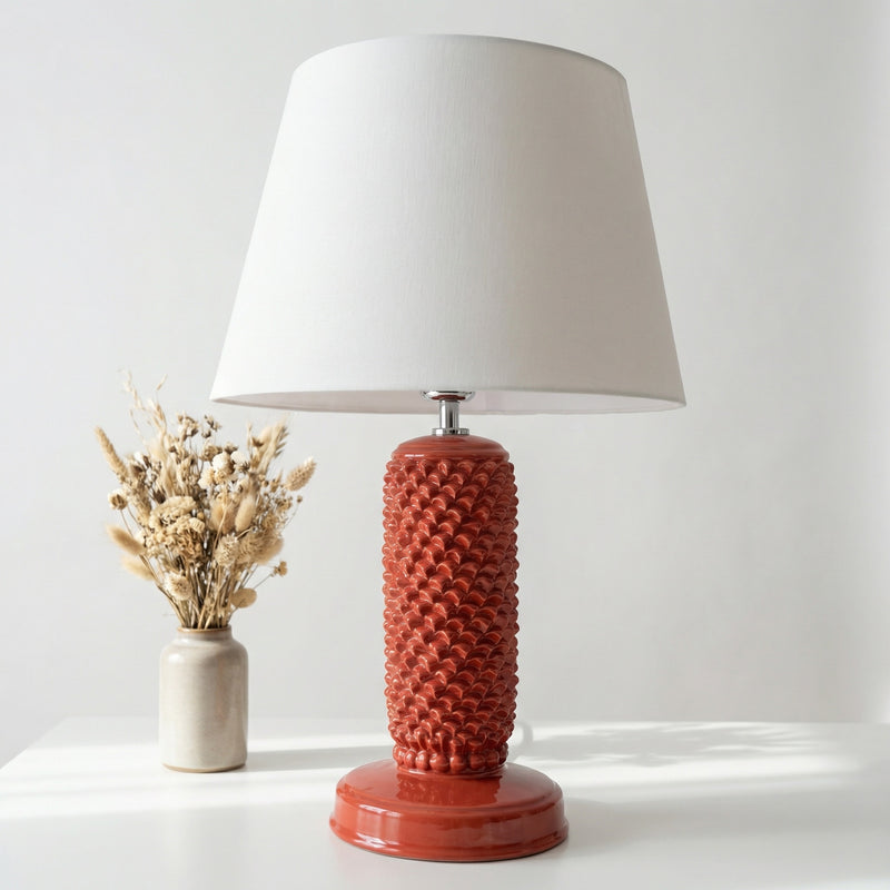 Lume Pigna Cilindro in Ceramica di Caltagirone h 60 cm — Rosso Fuoco