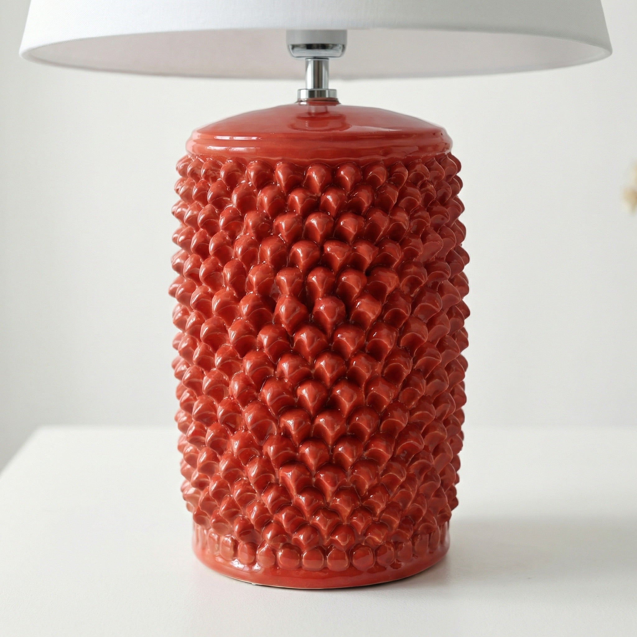 Lume pigna cilindro h 60 Rosso Fuoco in ceramica di Caltagirone