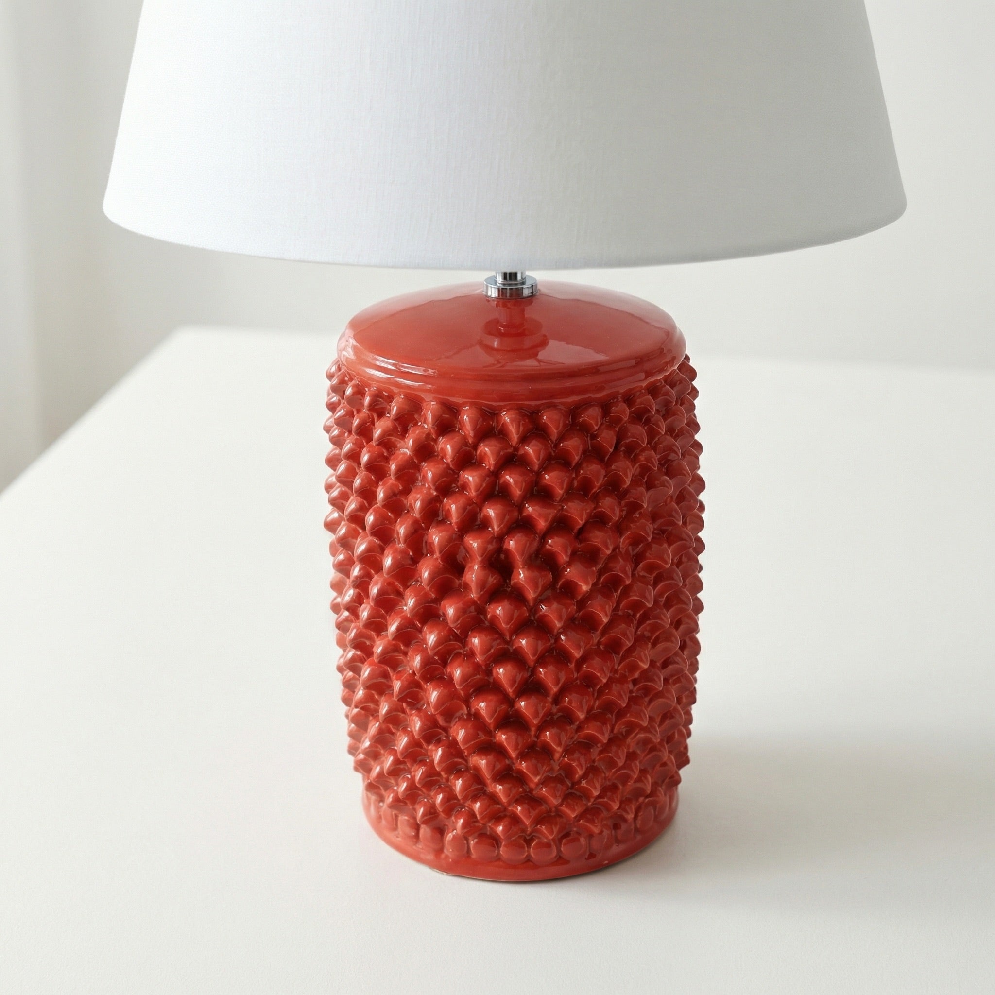 Lume pigna cilindro h 60 Rosso Fuoco in ceramica di Caltagirone