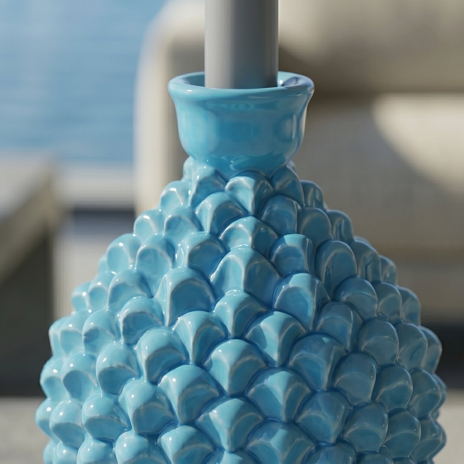 Portacandela a Pigna in Ceramica di Caltagirone h 18 cm — Turchese | Bomboniera