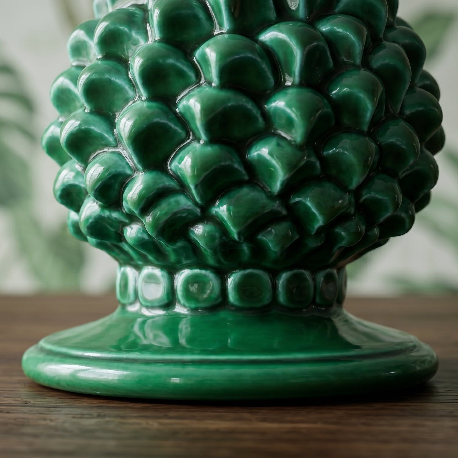 Portacandela a Pigna in Ceramica di Caltagirone h 18 cm — Verde Smeraldo | Bomboniera
