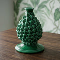 Portacandela a Pigna in Ceramica di Caltagirone h 18 cm — Verde Smeraldo | Bomboniera