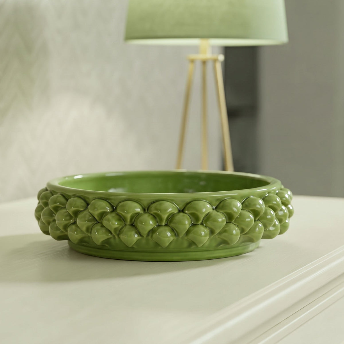 Svuotatasche a Pigna in Ceramica di Caltagirone Ø 22 cm - Verde Foglia