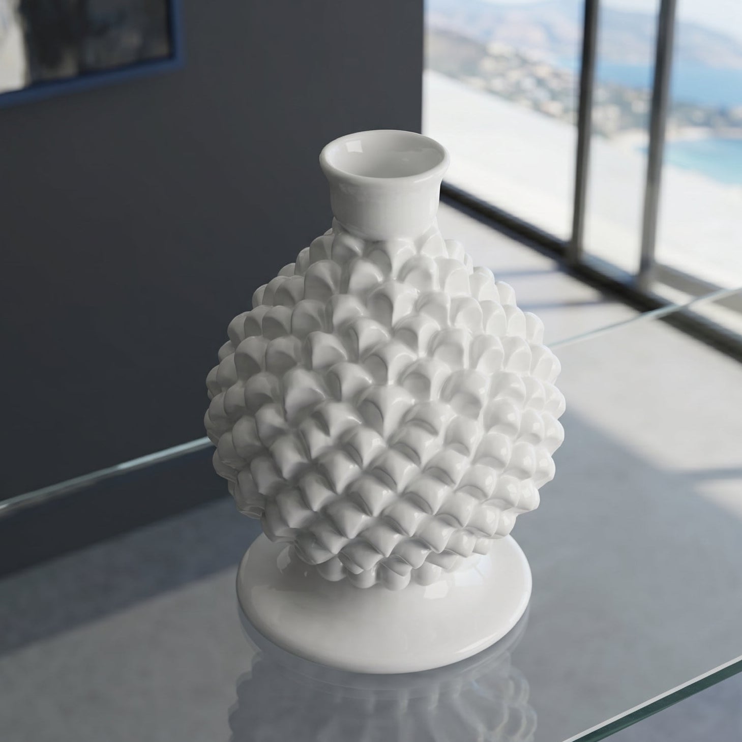 Portacandela a Pigna in Ceramica di Caltagirone h 18 cm — White Line | Bomboniera