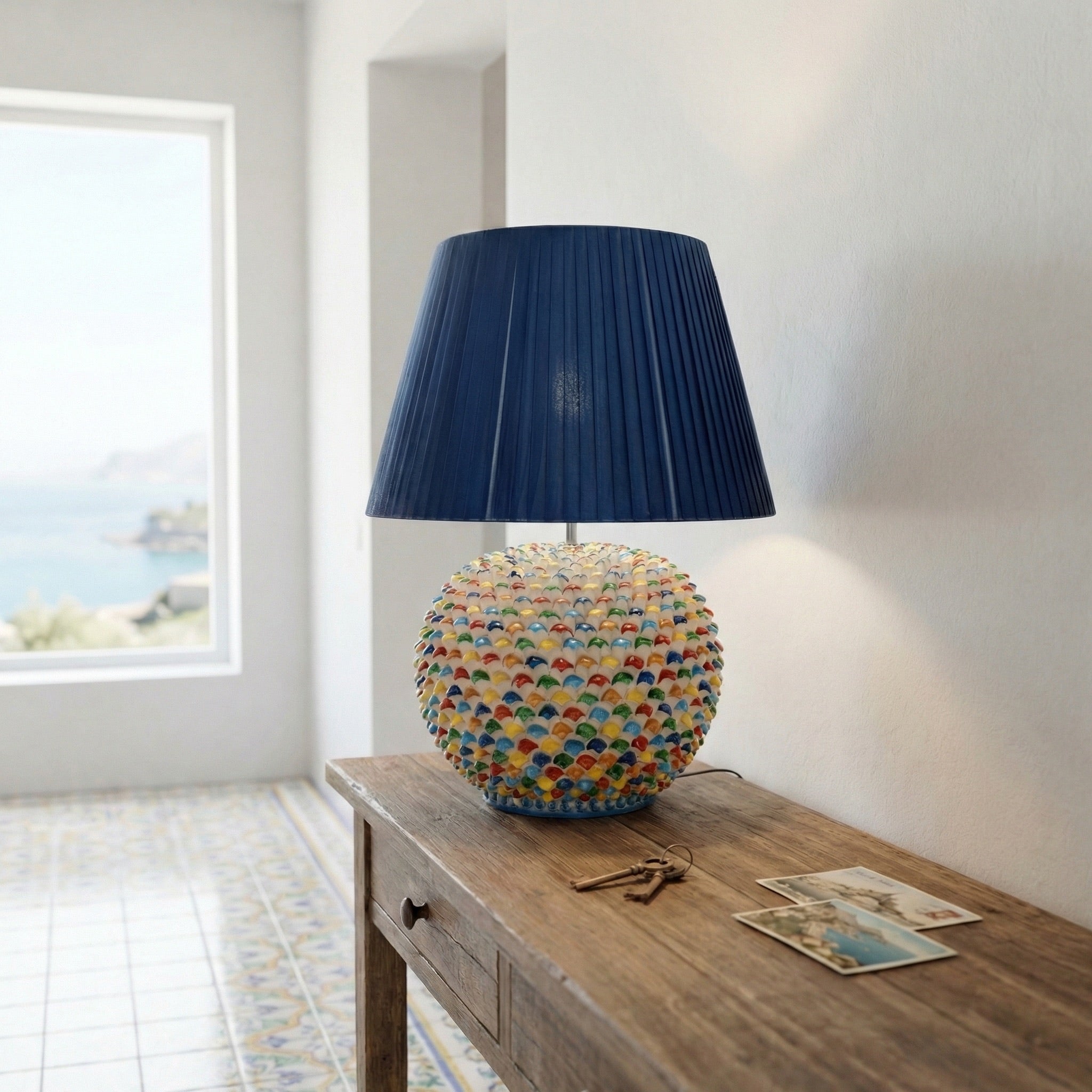 Italienische Keramiklampe H 60 cm – Caltagirone Keramik – Italienische Tischlampen-Tradition