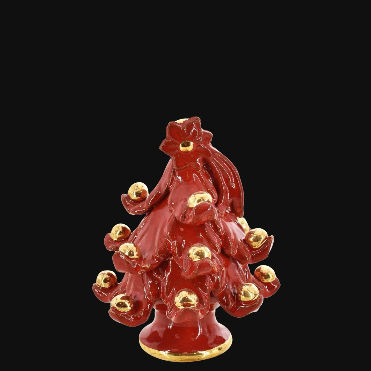 Albero di natale Moderno in colorazione Rosso Fuoco con applicazioni in oro