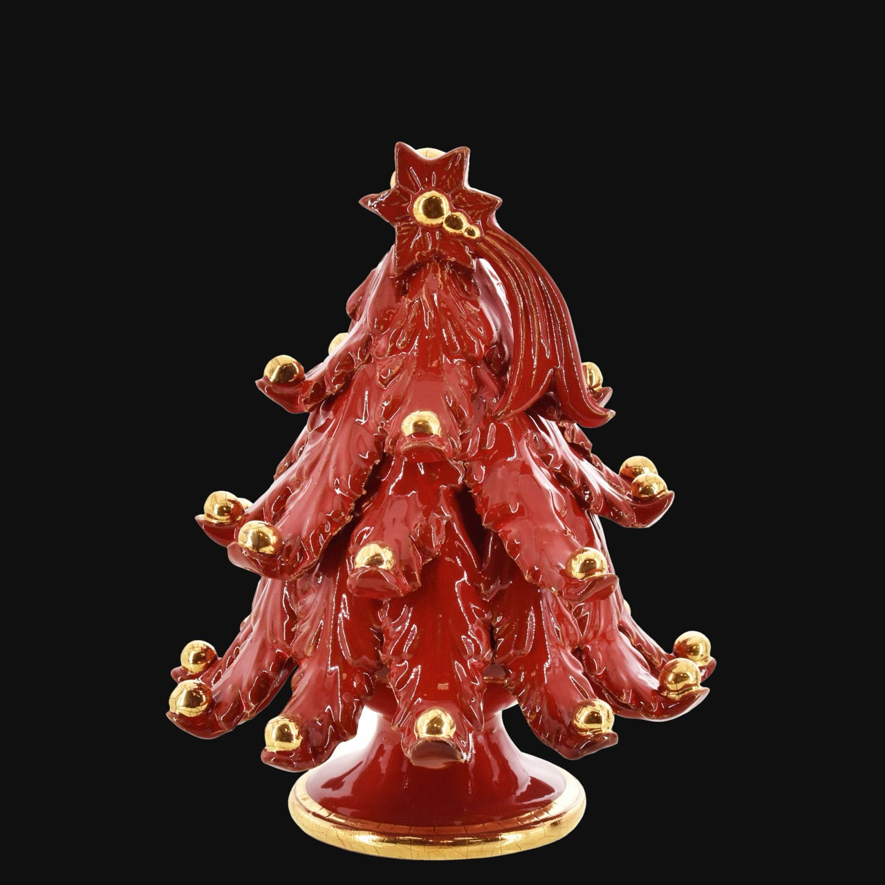 Albero di natale Moderno in colorazione Rosso Fuoco con applicazioni in oro