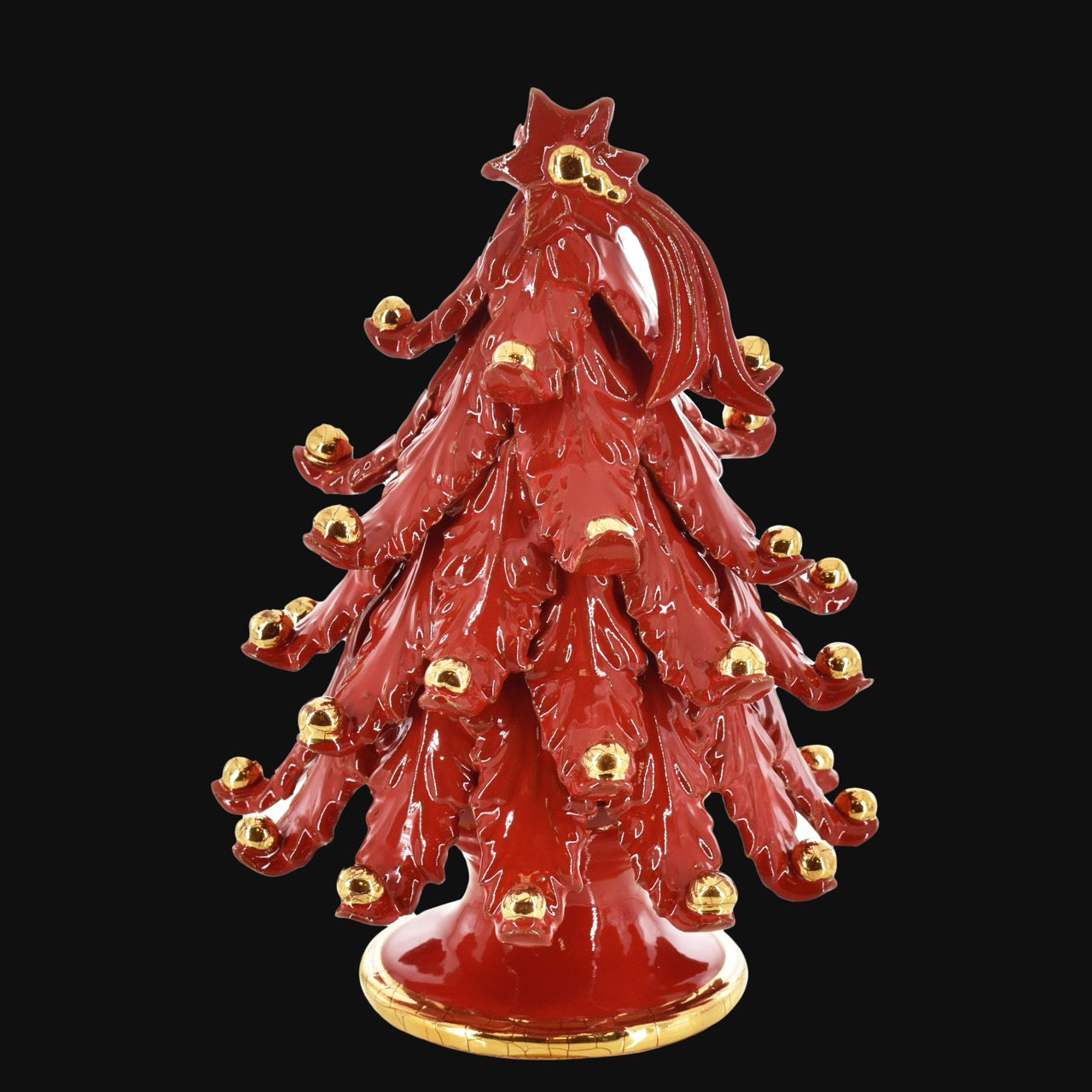 Albero di natale Moderno in colorazione Rosso Fuoco con applicazioni in oro