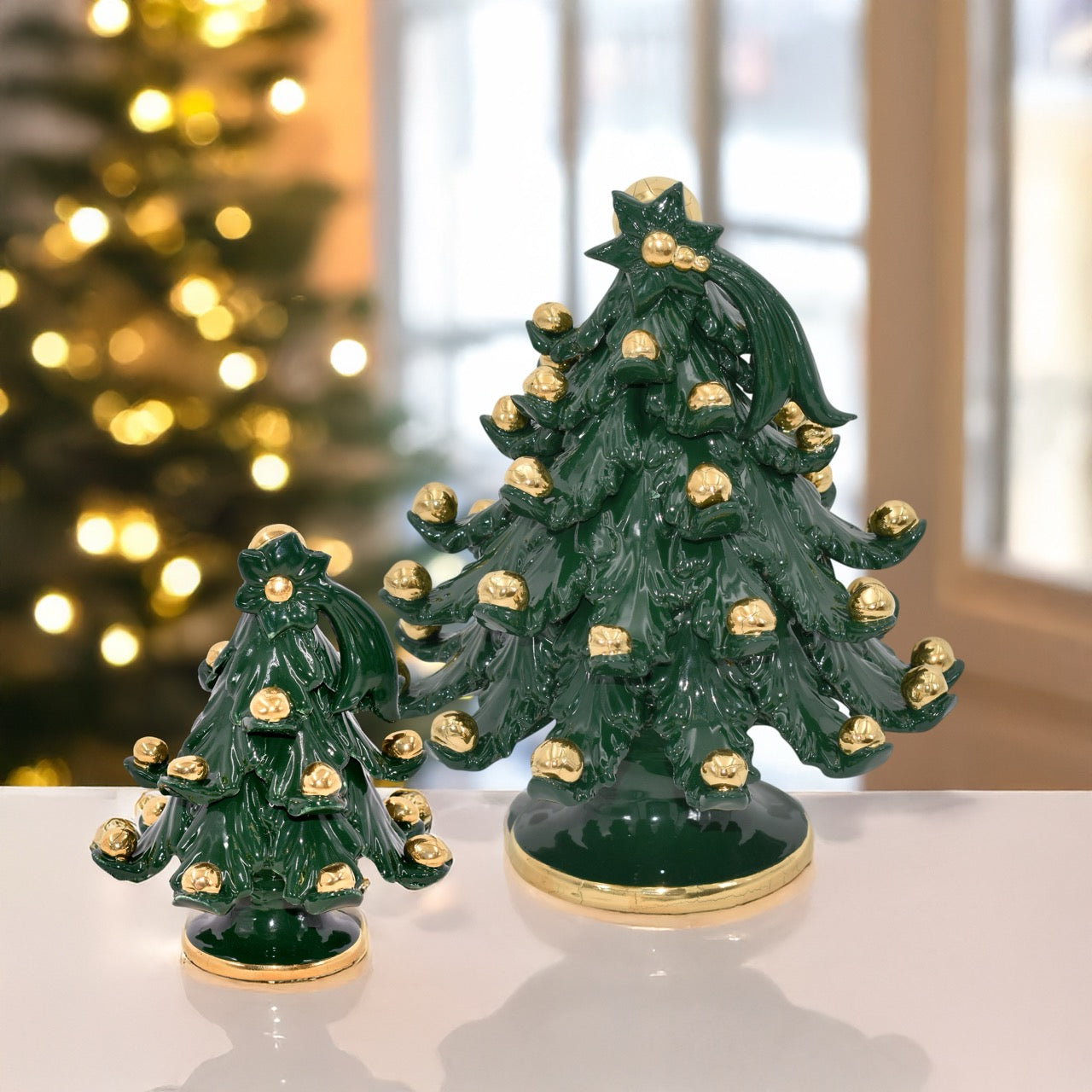 Albero di natale Moderno in colorazione Verde con applicazioni in oro