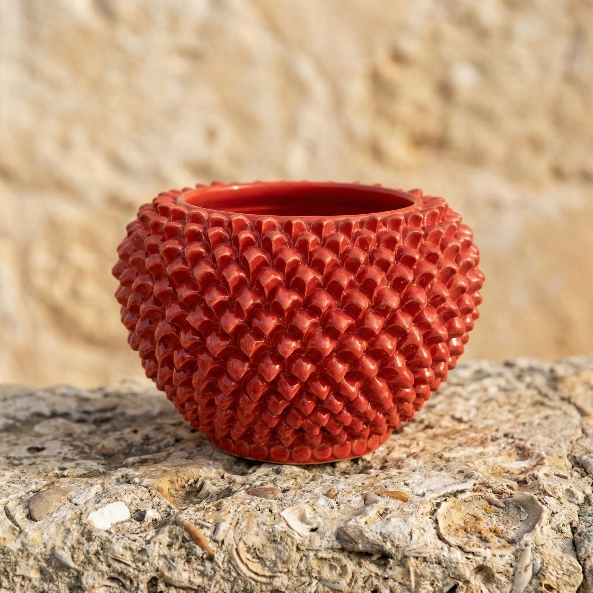 Cachepot a Pigna in Ceramica di Caltagirone — Rosso Fuoco