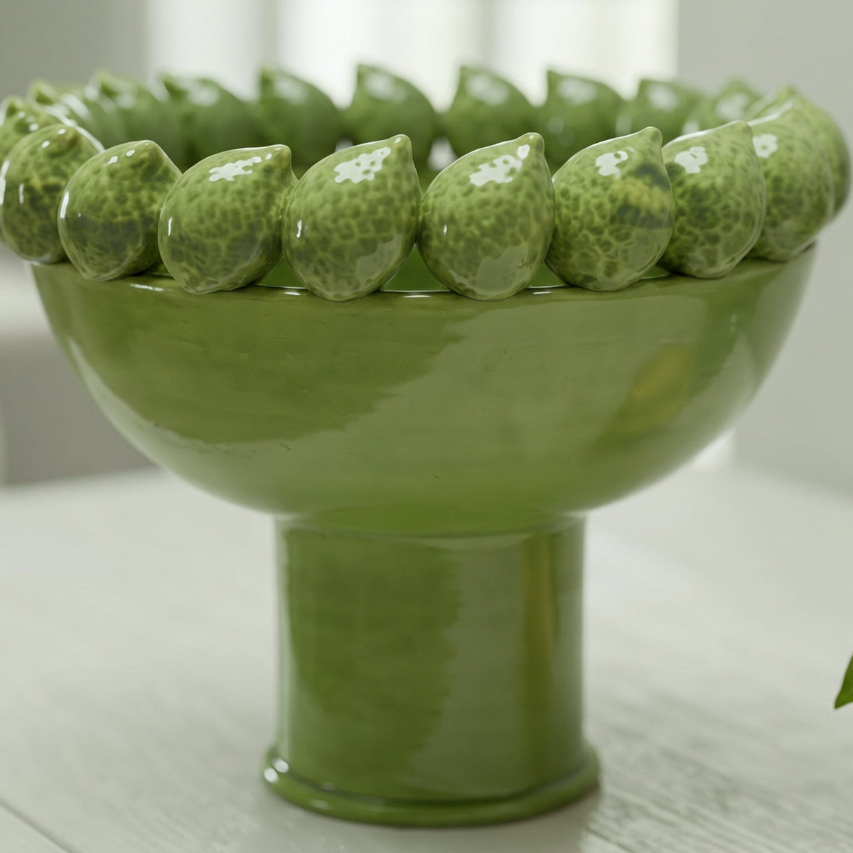 Alzata con Limoni Siciliani  - Verde foglia, Stile Moderno  | Ceramica Caltagirone
