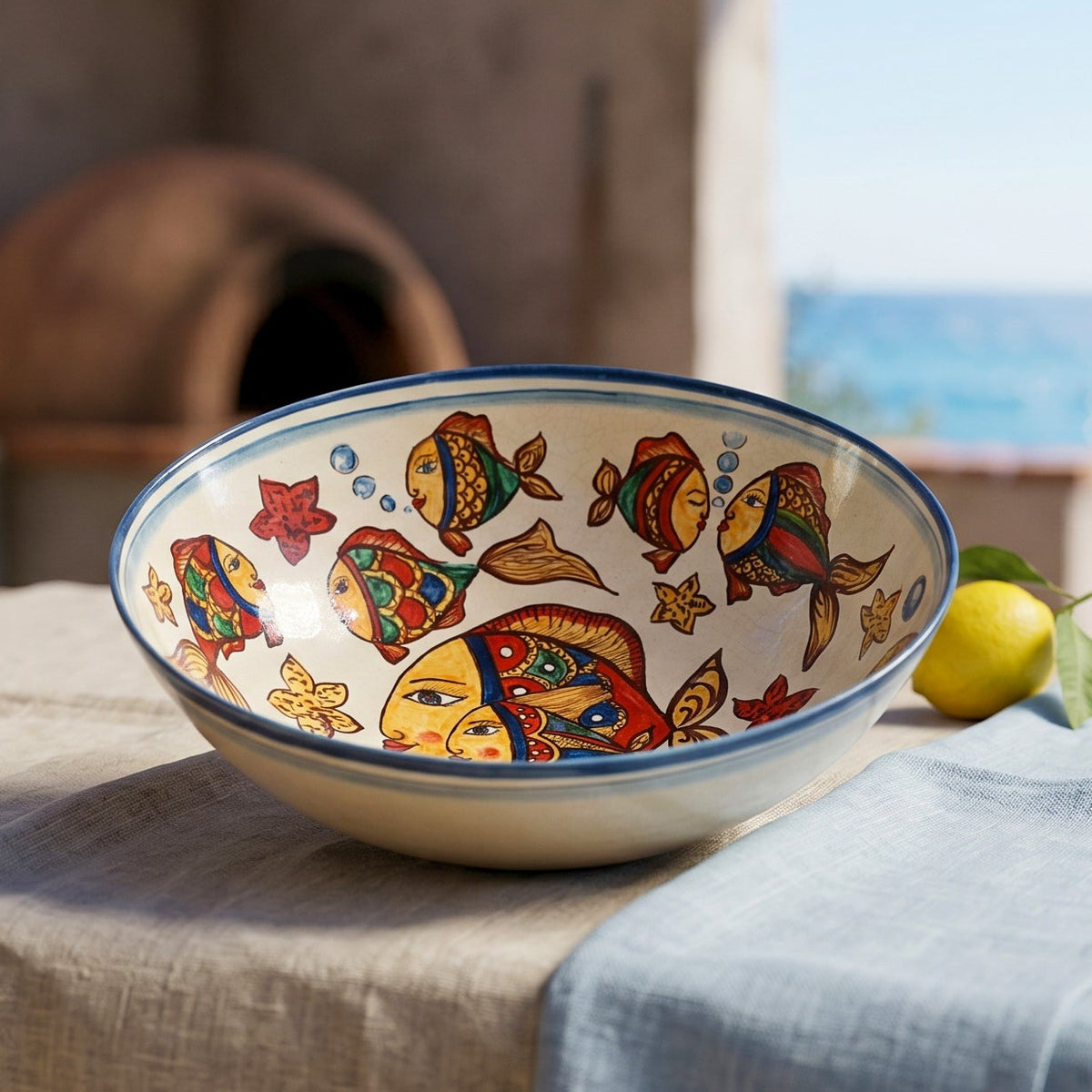 Insalatiera in Ceramica di Caltagirone Ø 35 cm - Decoro Pesci