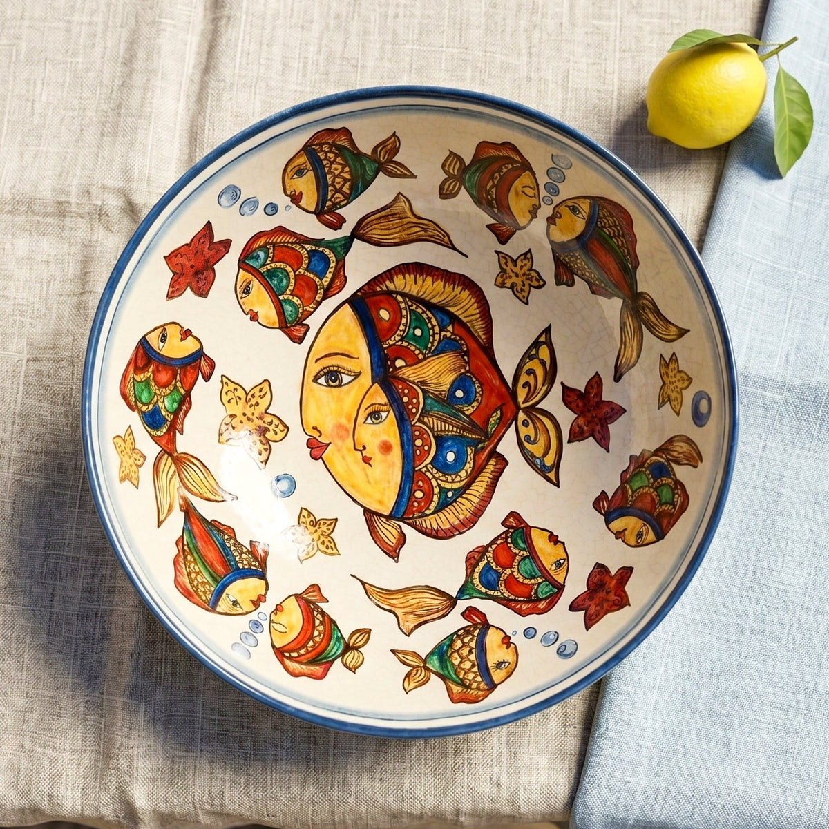 Insalatiera in Ceramica di Caltagirone Ø 35 cm - Decoro Pesci