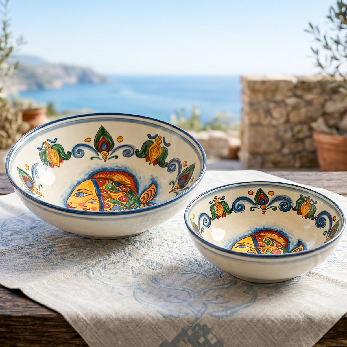 Insalatiera in Ceramica di Caltagirone - Decoro Pesci