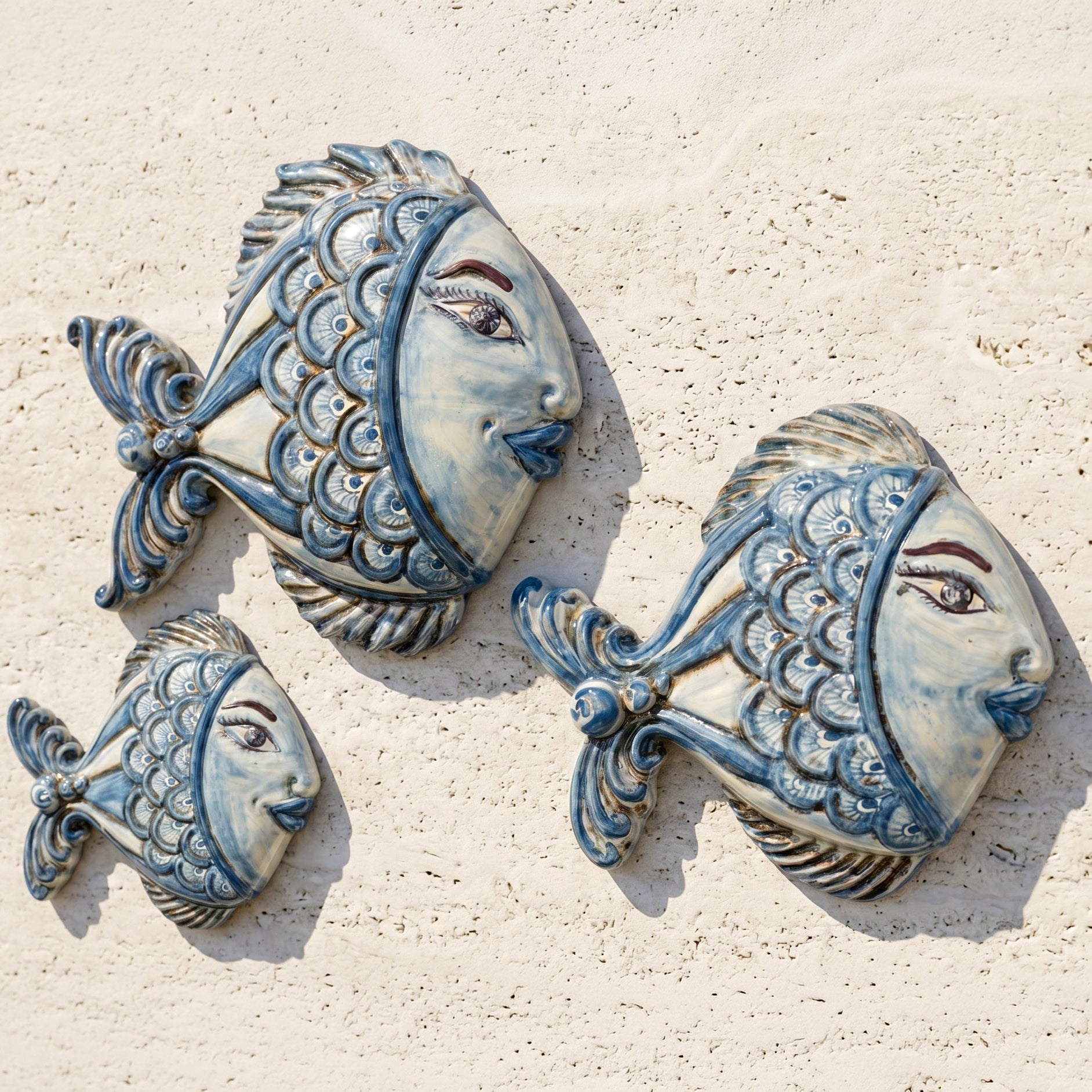Pesce da Appendere in Ceramica di Caltagirone - Mono Blu, Decoro Pesci | Bomboniera