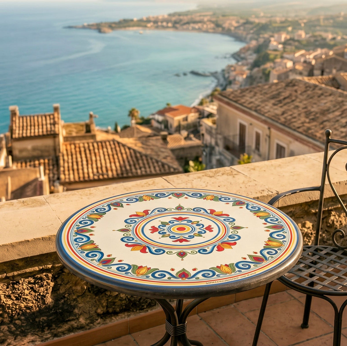 Tavolo in Pietra Lavica di Caltagirone - Decoro Sicily