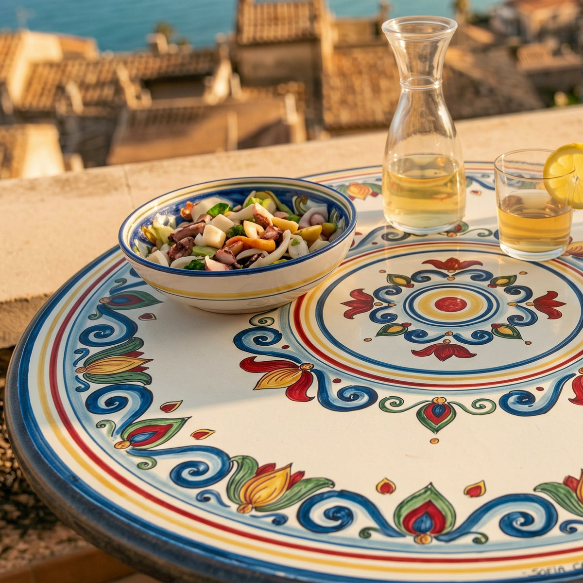Tavolo in Pietra Lavica di Caltagirone - Decoro Sicily