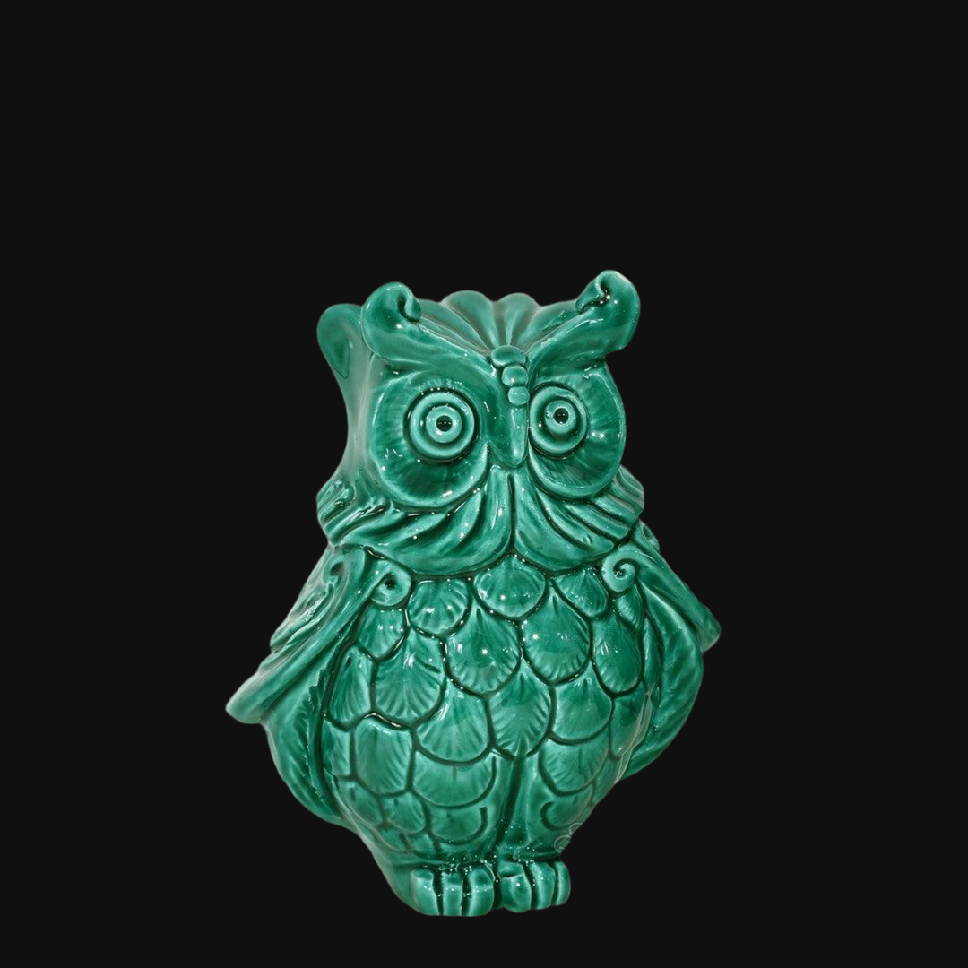 Gufo h 15 verde smeraldo - Animali in ceramica