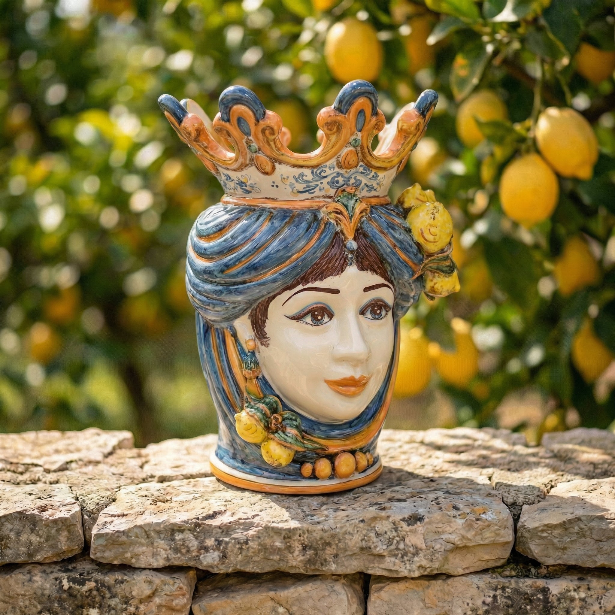 Testa h 40 limoni blu e arancio femmina