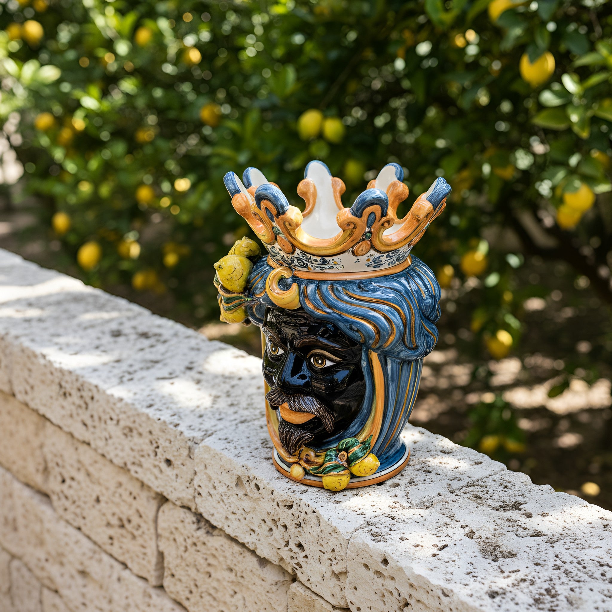Testa h 40 limoni blu e arancio maschio moro