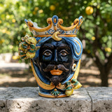 Testa di Moro con Limoni, Maschio Moro, Blu e Arancio, corona. Ceramiche Sofia, Caltagirone