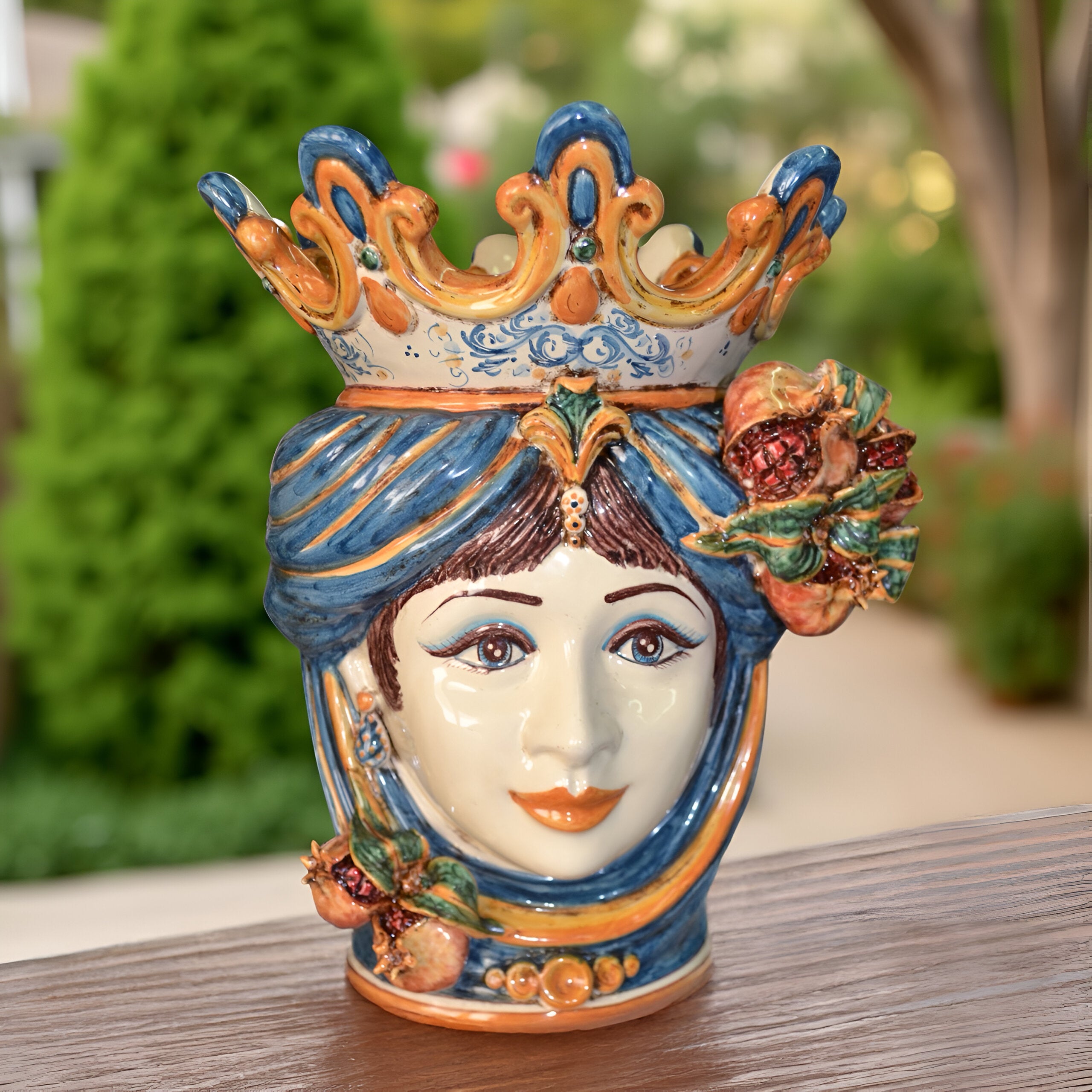 Testa di moro h 40 melograni blu e arancio femmina
