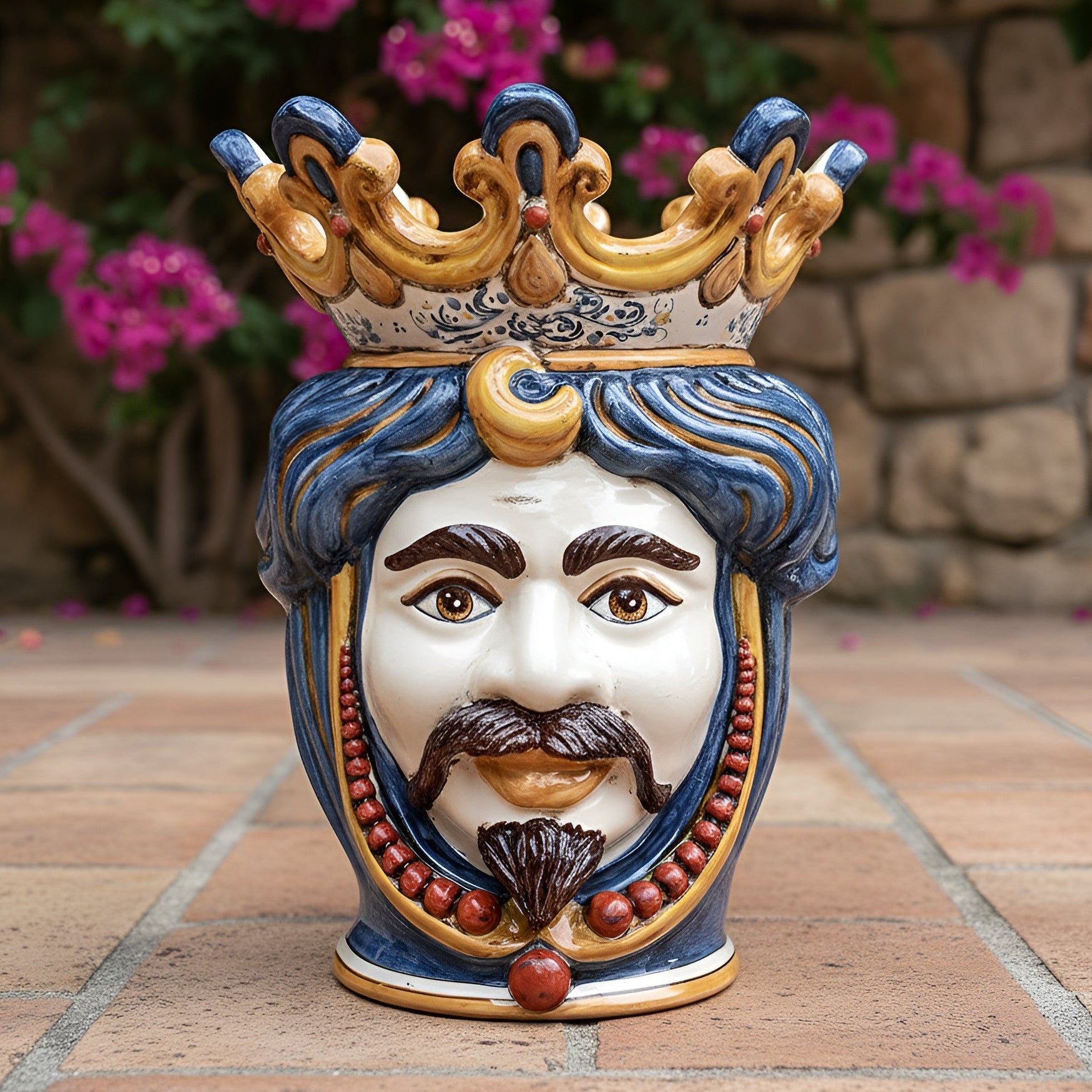 Testa h 40 c/perline decoro sicily maschio bianco