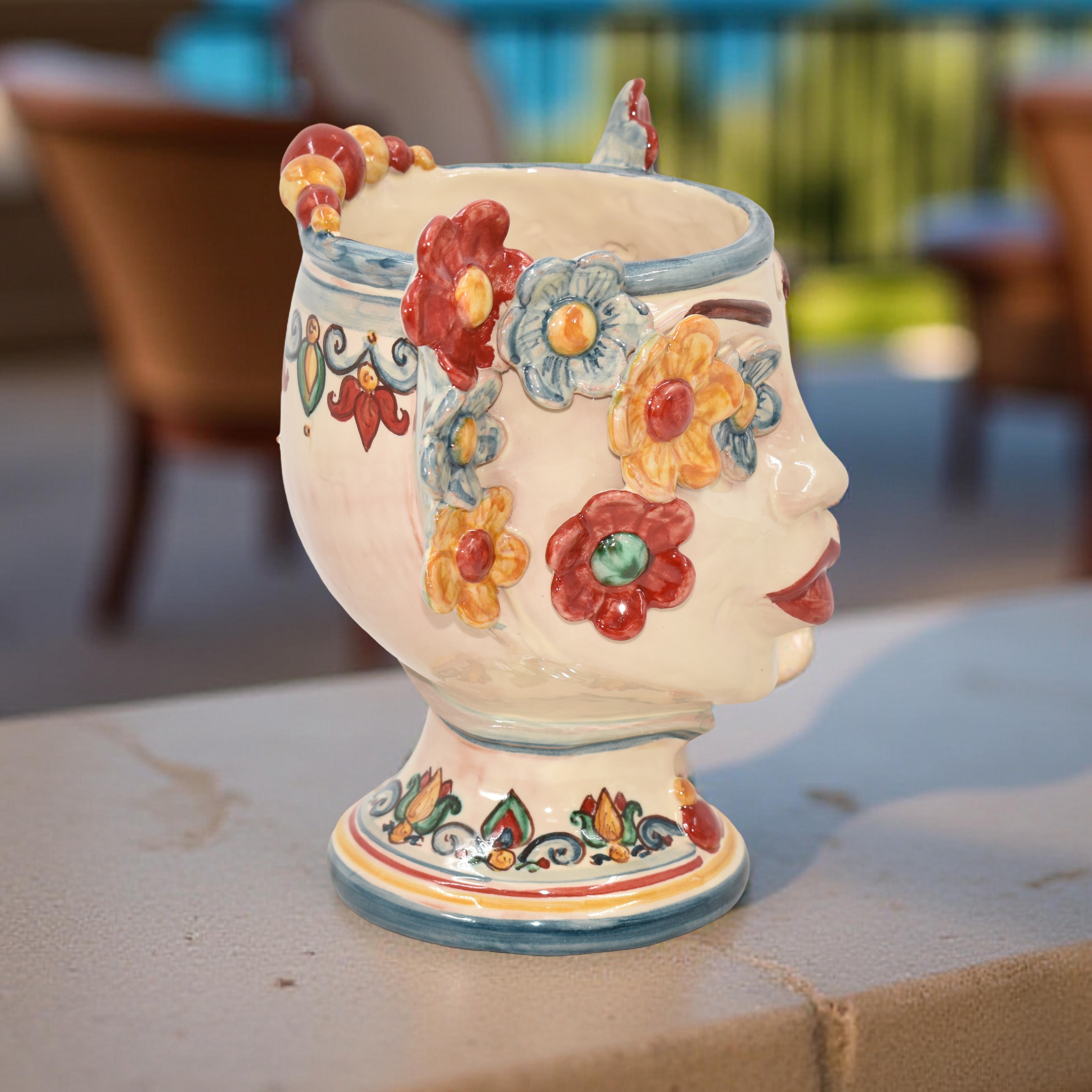 Testa h 20 c/fiori c/espressione labbra rosse decoro sicily femmina