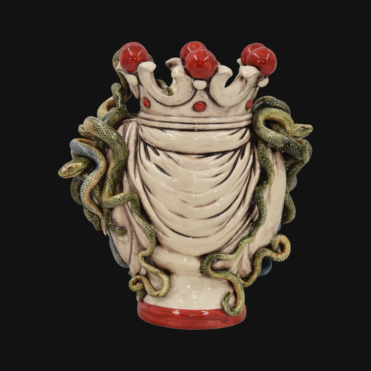 Testa h 25 turbante medusa madreperla colorato perline rosse