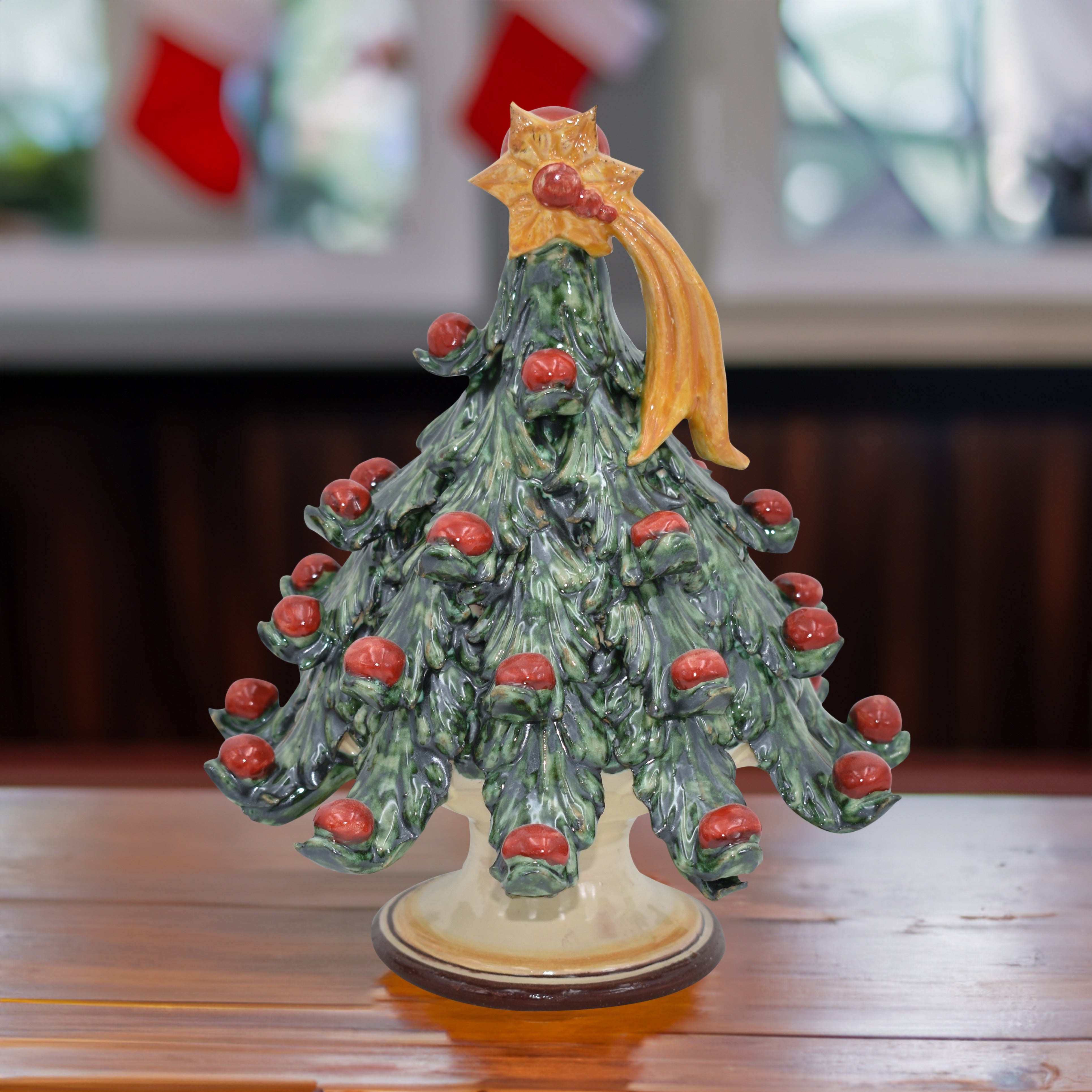 Albero di natale verde/rosso in ceramica artistica di Caltagirone