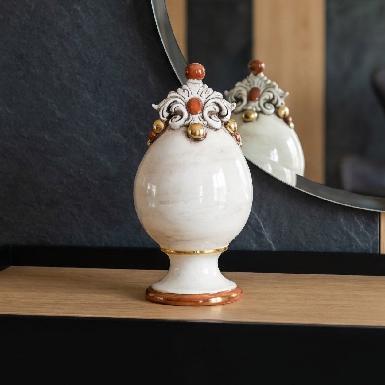 Uovo in ceramica h 18 Madreperla Oro e Lustri - Ceramiche di Caltagirone