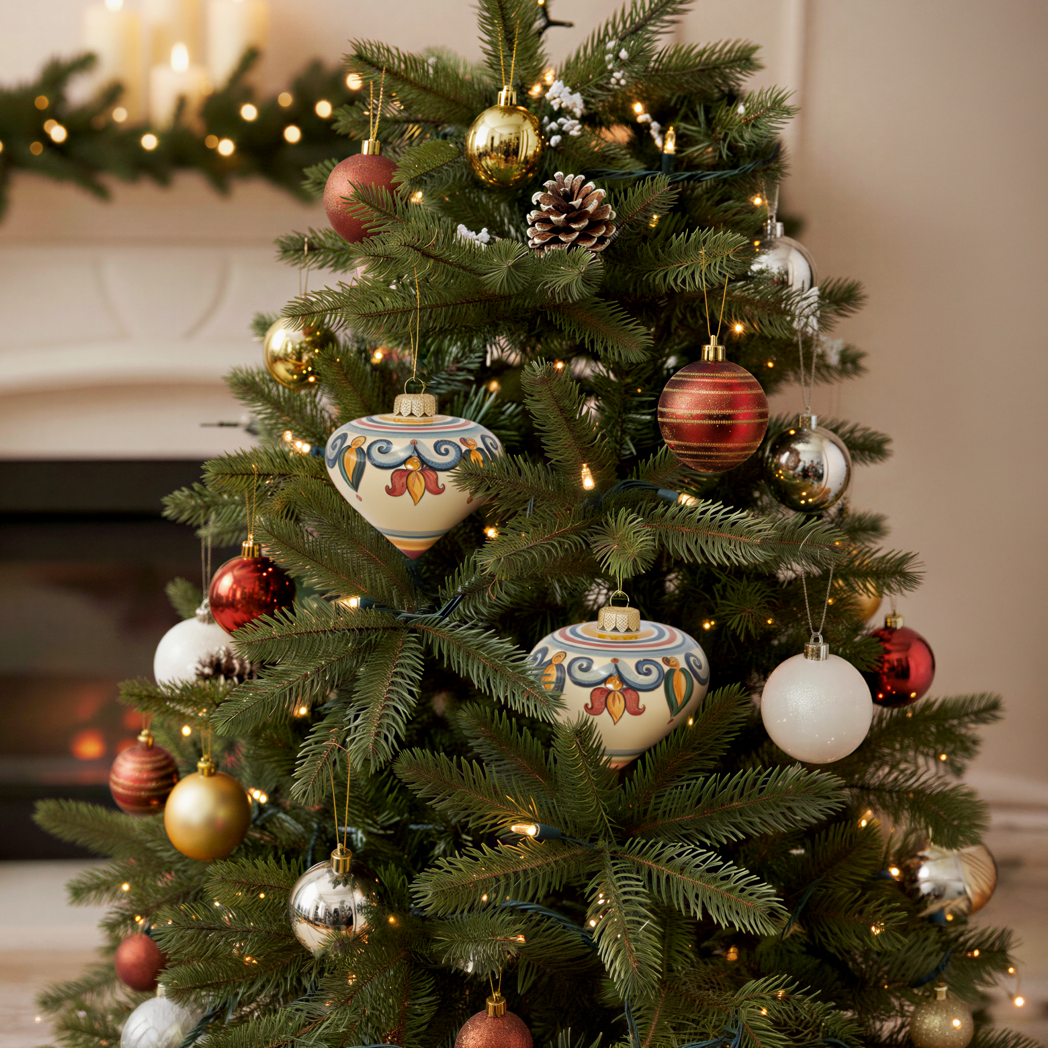 Set da 2 Palline natalizie a Goccia diam. 6 cm Decoro Sicily