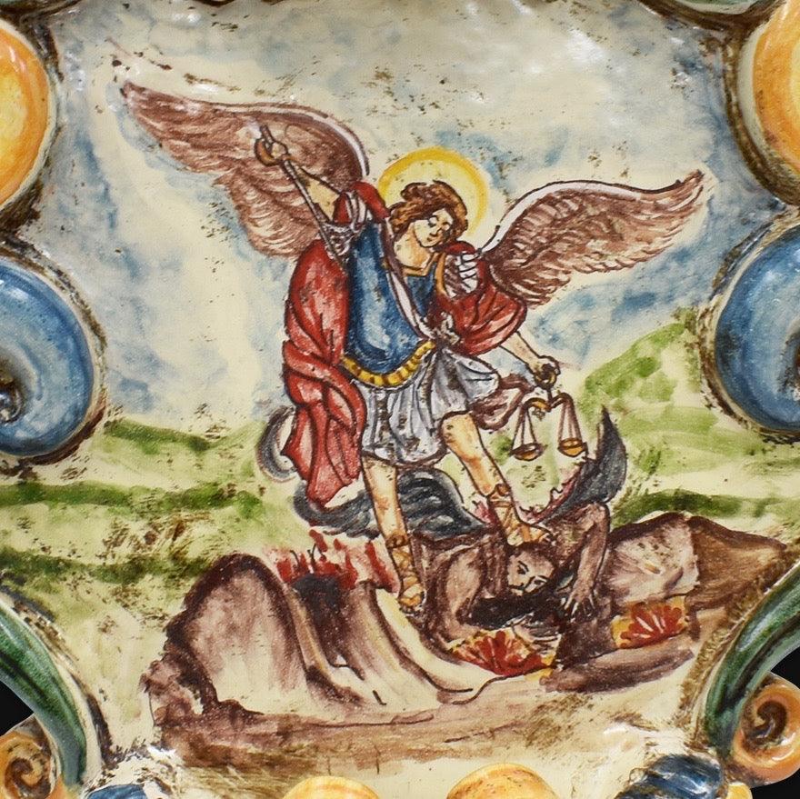 Acquasantiera grande appl 25×35 michelangelo tricolore - Ceramiche di Caltagirone Sofia