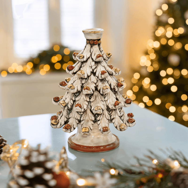Albero di Natale a Portacandele in Ceramica di Caltagirone — Madreperla Oro e Lustri