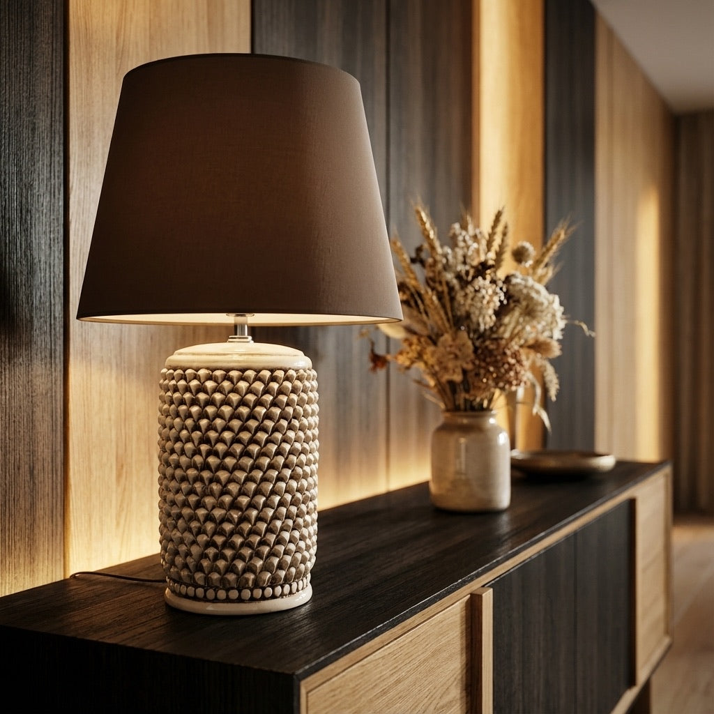 Lume pigna cilindro h 60 Madreperla Antichizzato in ceramica di Caltagirone