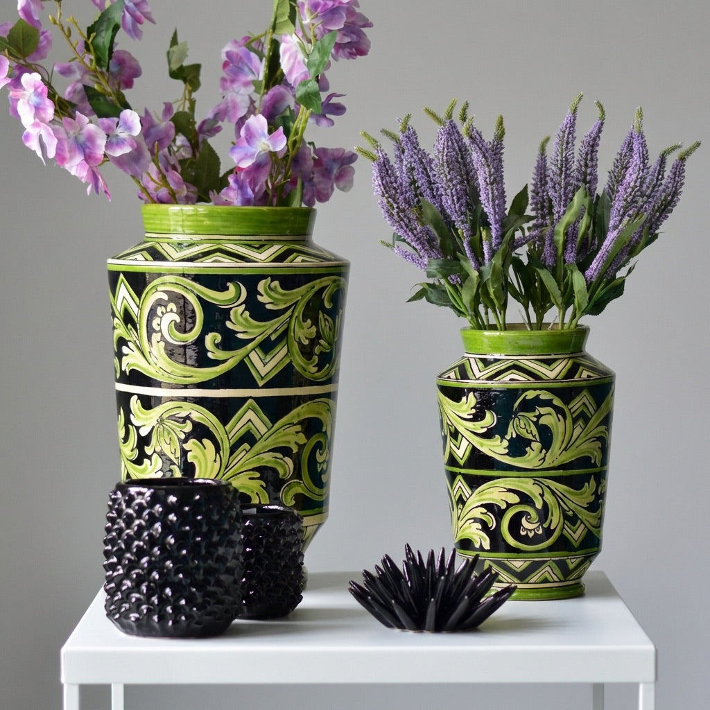 Vaso in Ceramica di Caltagirone — Linea Parigi, Nero e Verde