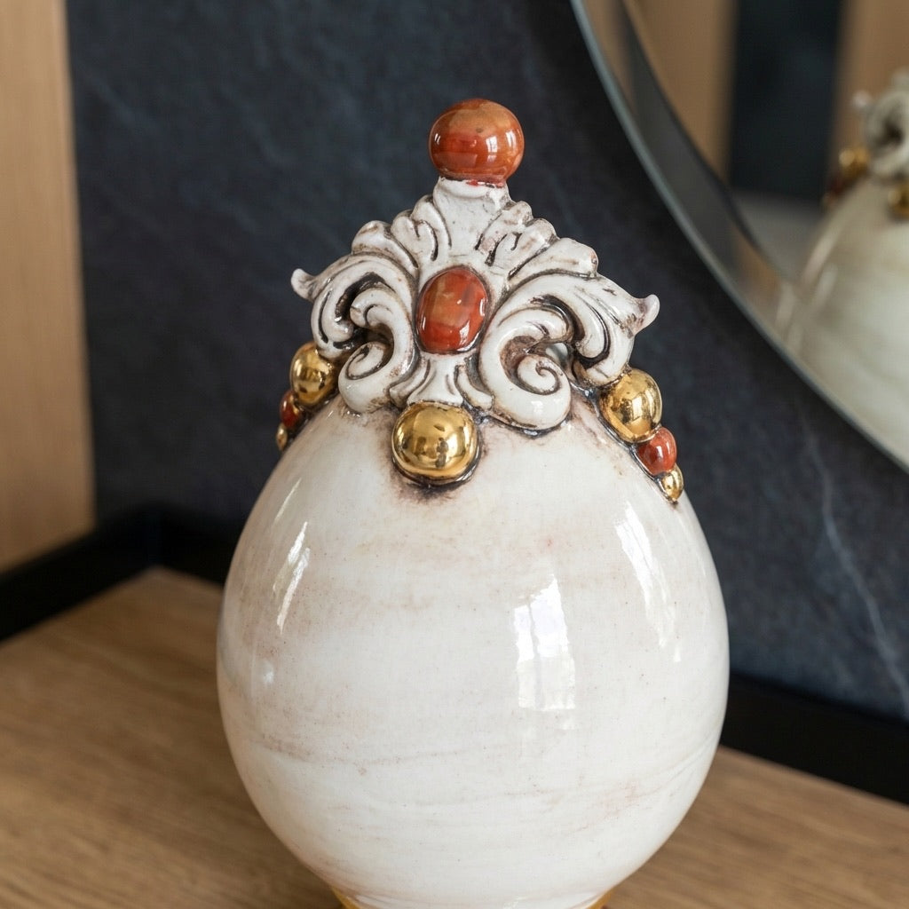 Uovo in ceramica h 18 Madreperla Oro e Lustri - Ceramiche di Caltagirone