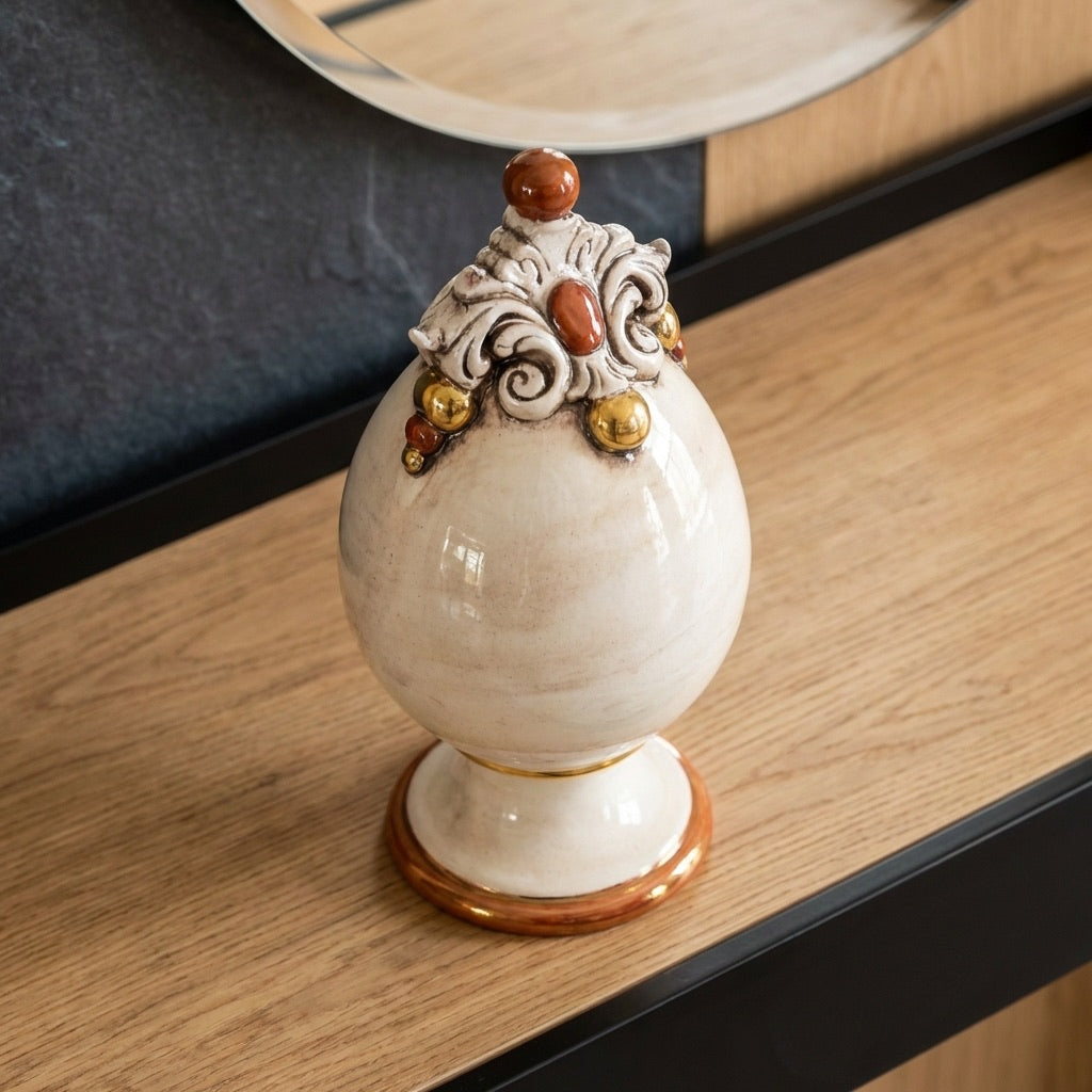 Uovo in ceramica h 18 Madreperla Oro e Lustri - Ceramiche di Caltagirone