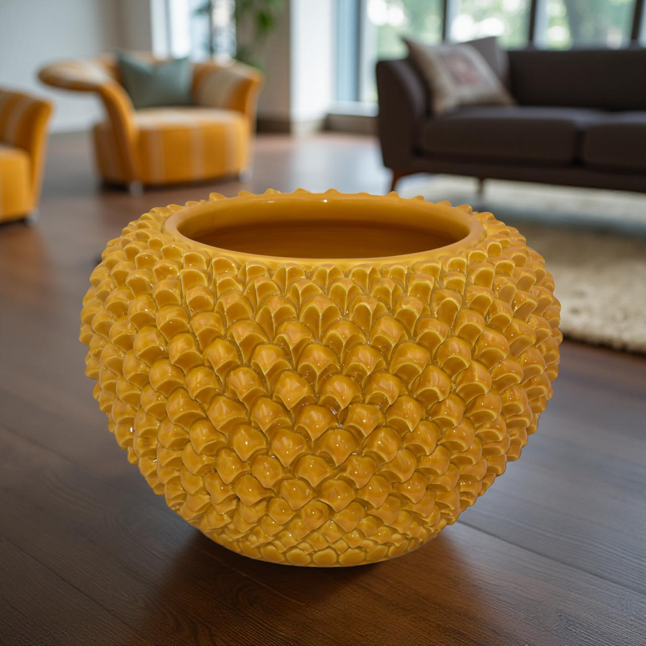 Cachepot a pigna senape in ceramica artigianale di Caltagirone - Ceramiche di Caltagirone Sofia