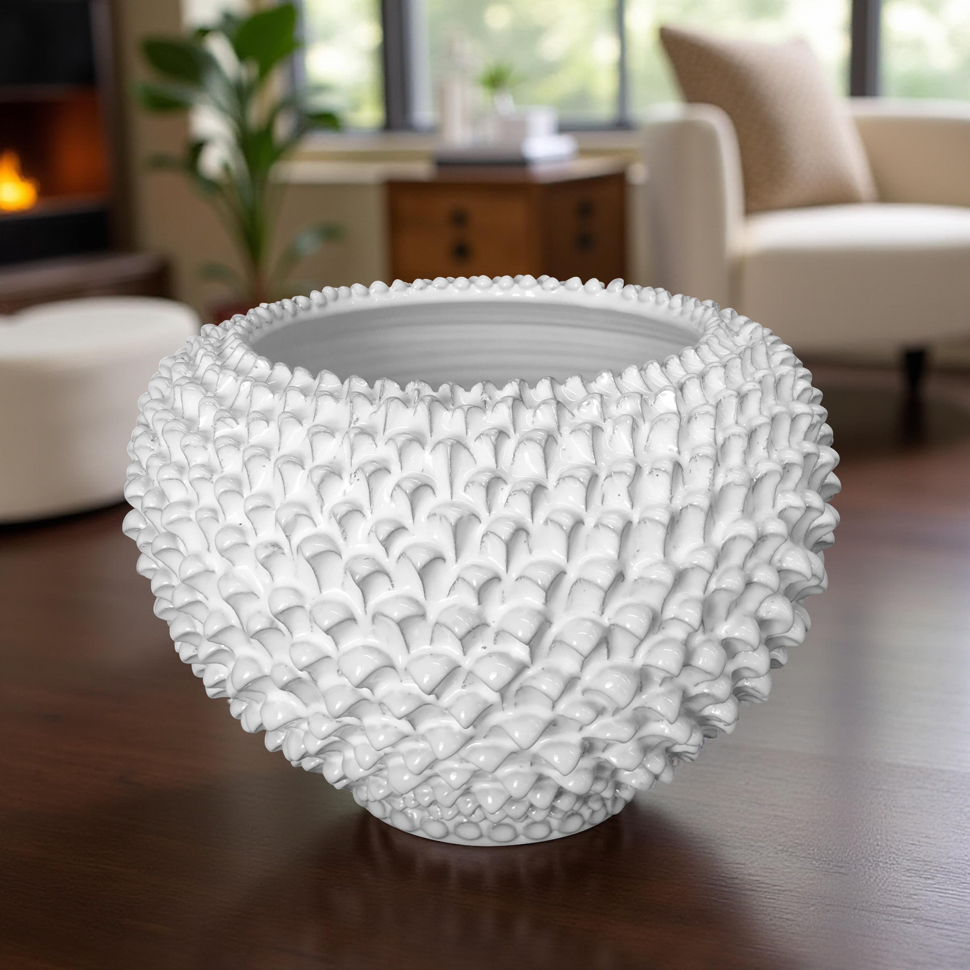 Cachepot a pigna white line in ceramica artigianale di Caltagirone - Ceramiche di Caltagirone Sofia