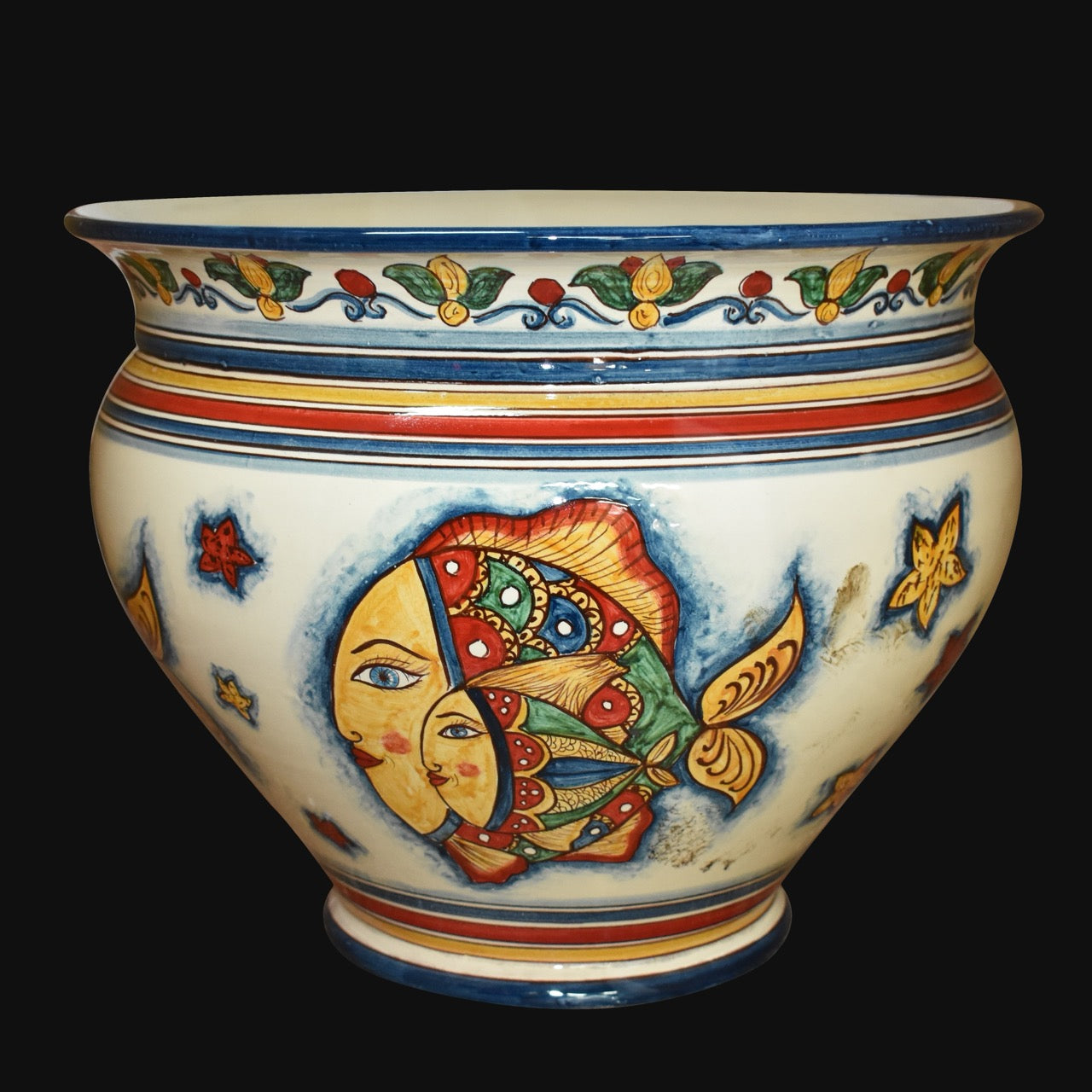 Cachepot decoro Pesci in ceramica siciliana di Caltagirone - Ceramiche di Caltagirone Sofia