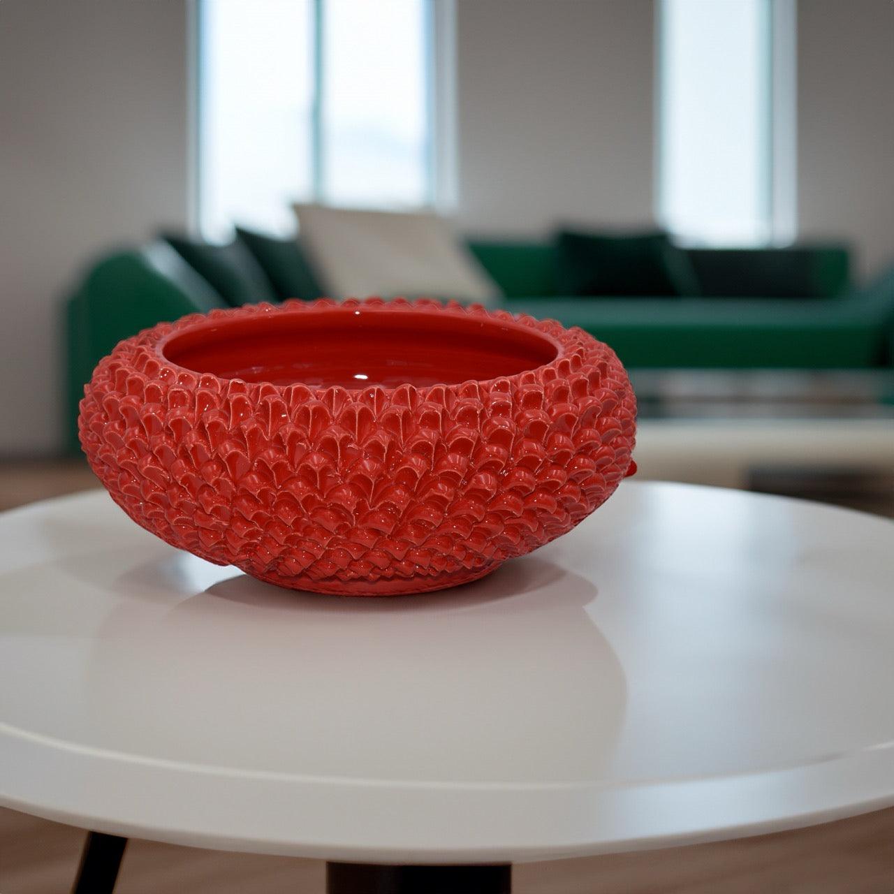 Centrotavola a Pigna diam. 25/33 cm Rosso Fuoco in ceramica di Caltagirone - Ceramiche di Caltagirone Sofia