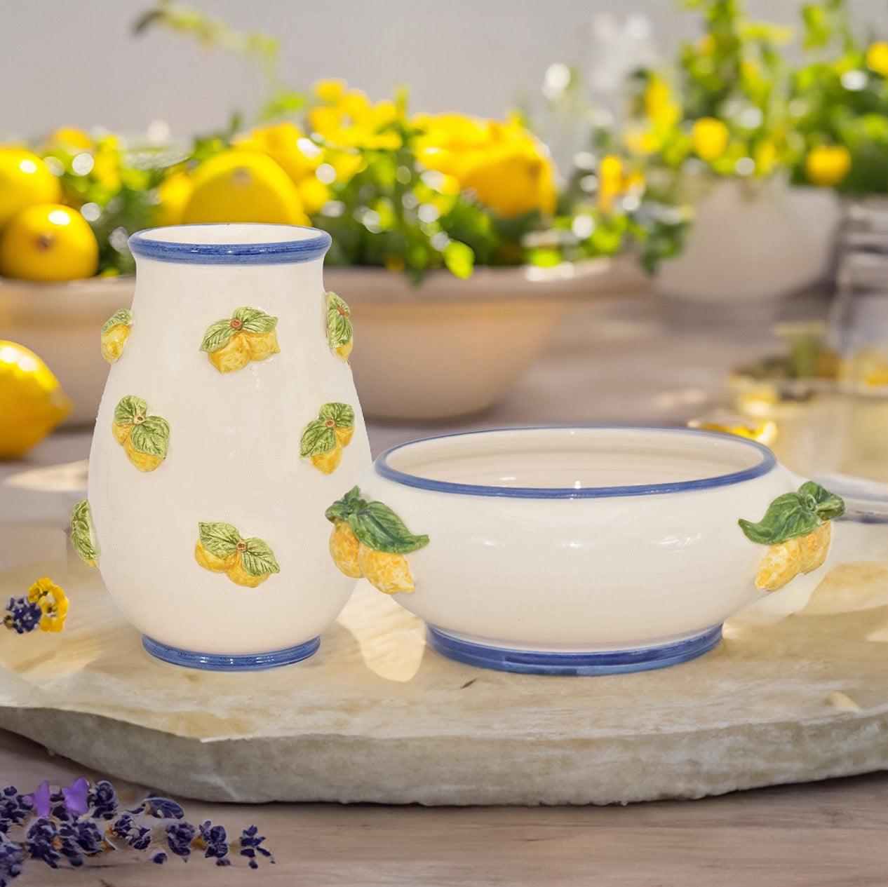 Centrotavola Ø 25 white and lemon in ceramica di Caltagirone - Ceramiche di Caltagirone Sofia