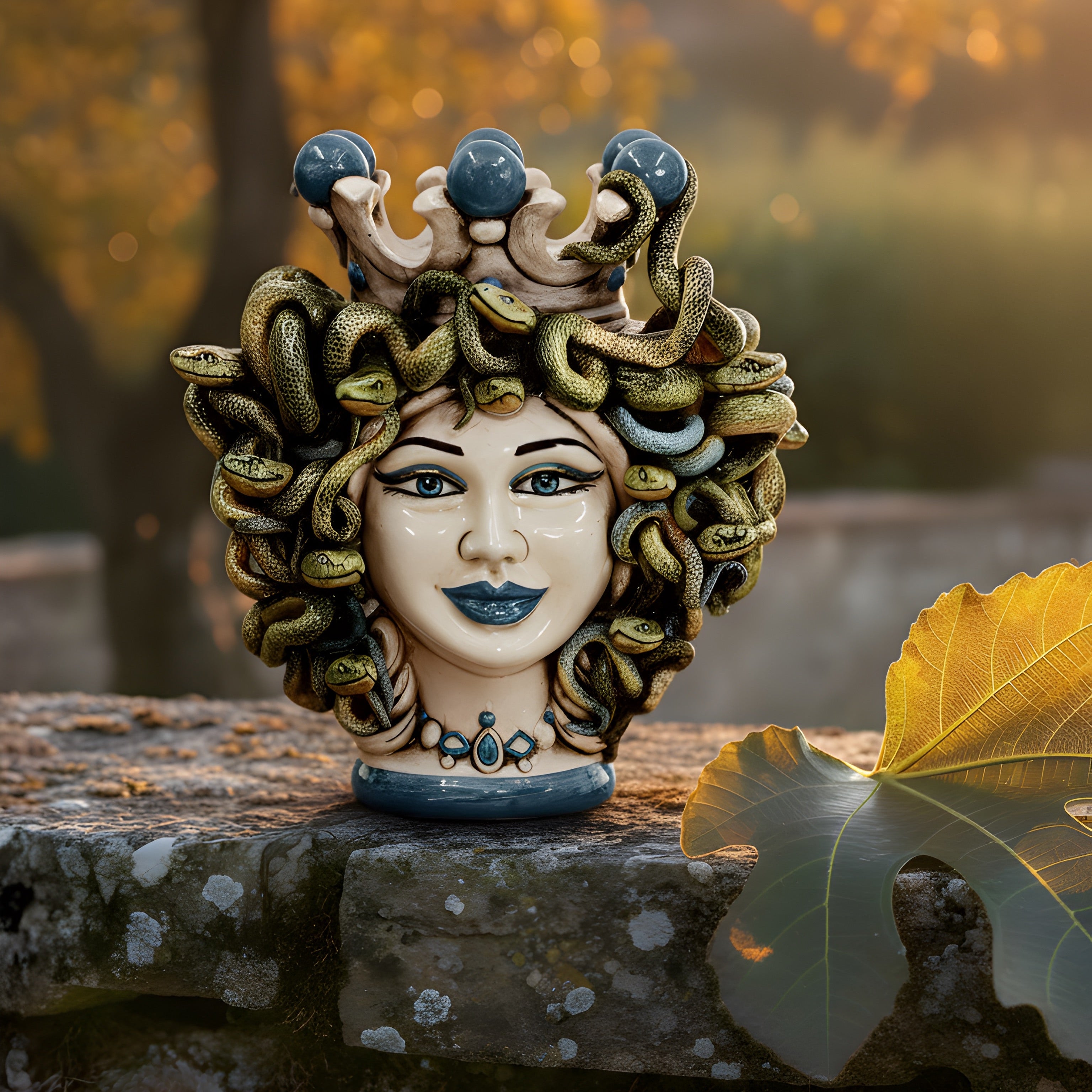 Testa h 25 turbante medusa madreperla colorato perline blu