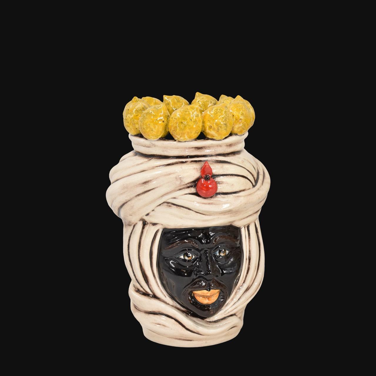 Coppia di Teste h 20 tuareg Limoni Siciliani Madreperla Antichizzato - Ceramiche di Caltagirone Sofia