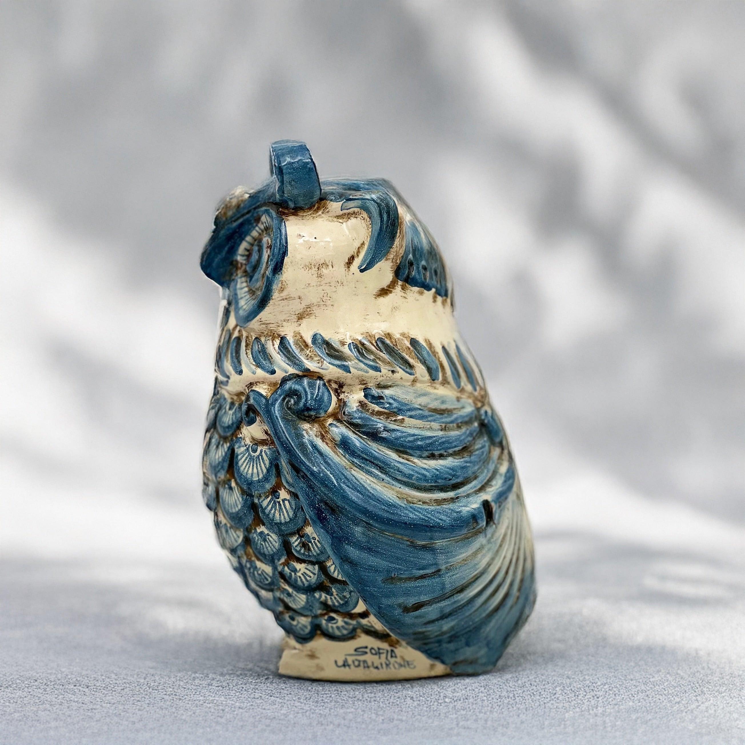 Gufo h 15 mono blu - Animali in ceramica - Ceramiche di Caltagirone Sofia