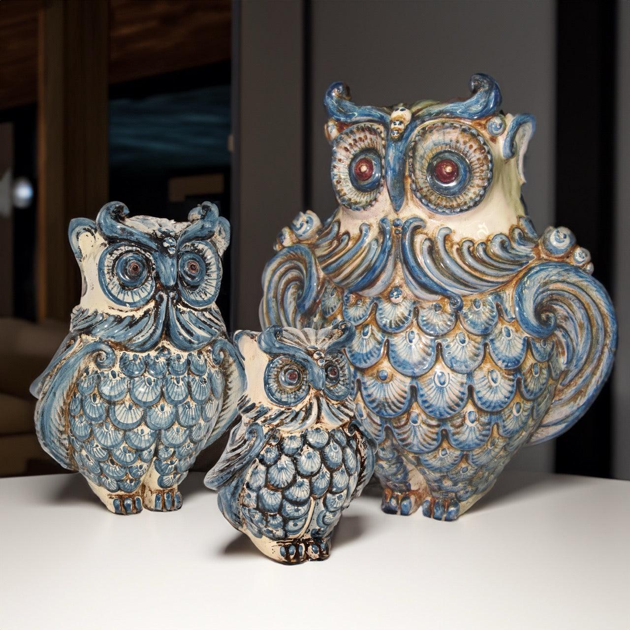 Gufo h 20 mono blu - Animali in ceramica - Ceramiche di Caltagirone Sofia