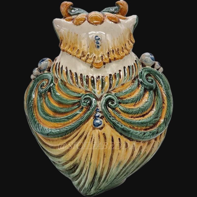 Gufo h 30 verde/arancio - Animali in ceramica - Ceramiche di Caltagirone Sofia